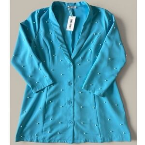 Saint Genies Pearl Embellished Tuxedo Blazer‎ Dress 18 Turquoise Blue NWT Mini